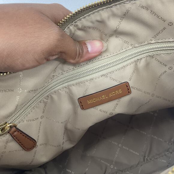 Michael Kors Canvas Monogram Women's Top Handle Tote Bag Tan & Brown Preowned - Picture 4 of 6